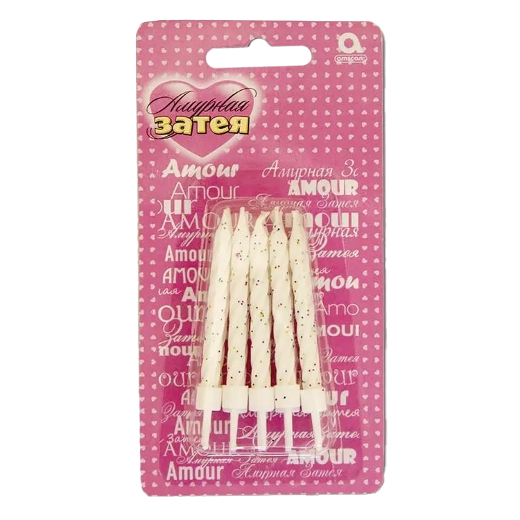 Картинка - Свечи для торта с подст белые блеск 10 шт от Большого Праздника. Салюты фейерверки.