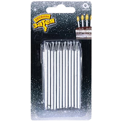 Картинка - Свечи для торта серебро 8 см 12 шт от Большого Праздника. Салюты фейерверки.