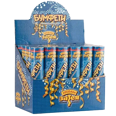 Хлопушка БУМФЕТИ 20 см серпантин фол. золото