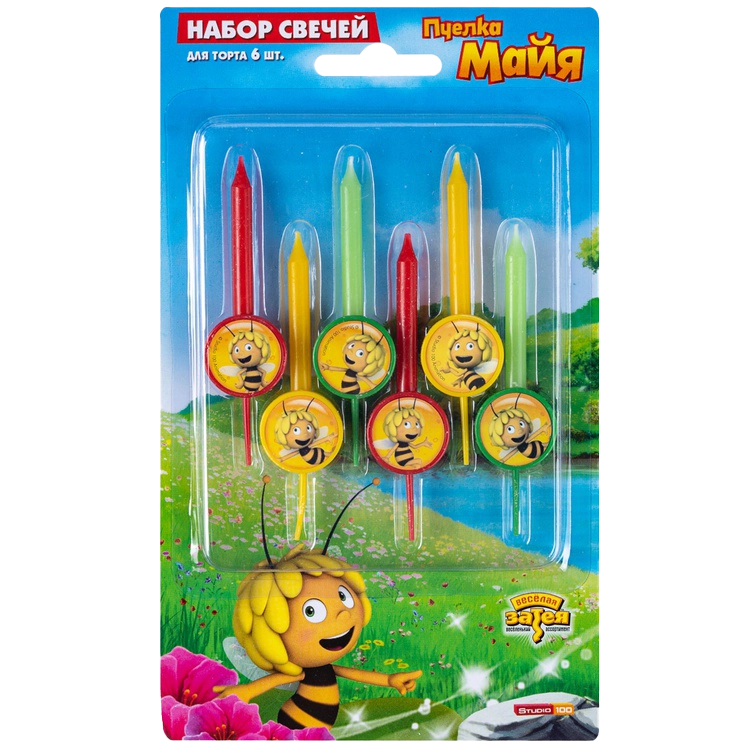 Картинка - Свечи для торта Пчелка Майя 6 шт от Большого Праздника. Салюты фейерверки.