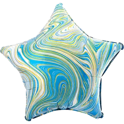 Картинка - 18"-19" Звезда Фольгированная Мрамор Голубой с Гелием от Большого Праздника. Салюты фейерверки.