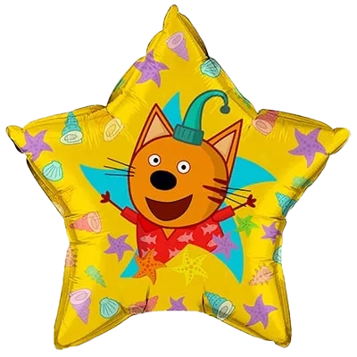 Картинка - 22" Звезда с рисунком Коржик с Гелием от Большого Праздника. Салюты фейерверки.